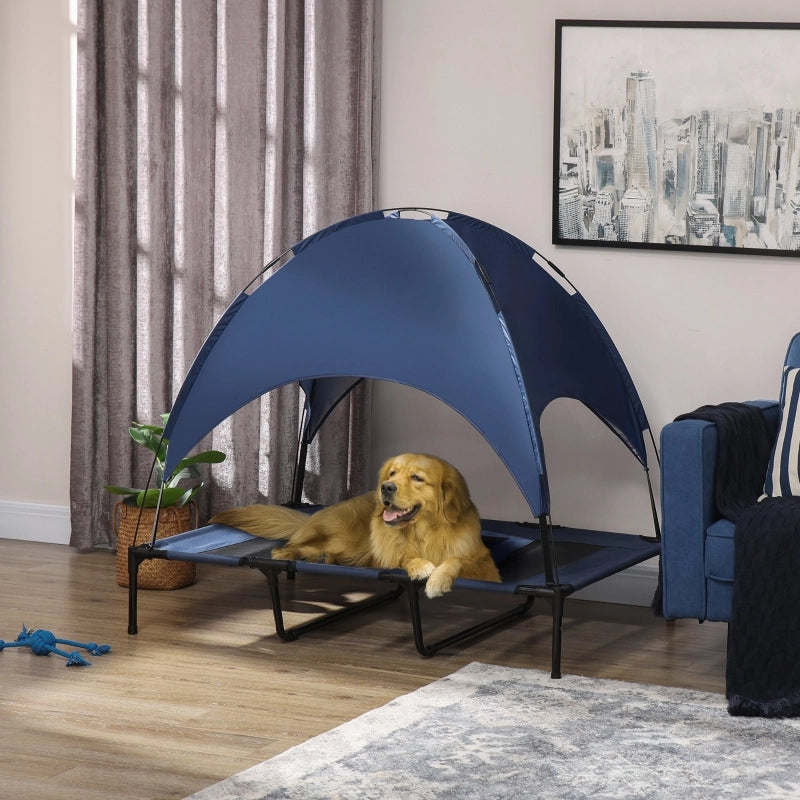 Tiragraffi per gatti cuccia rialzata con baldacchino in rete e tessuto Oxford acciaio blu scuro