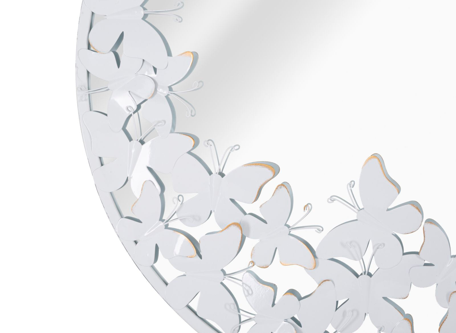 Specchio Rotondo Bianco Butterfly 62,5x2,3 cm in Ferro Specchio e MDF Bianco e Oro