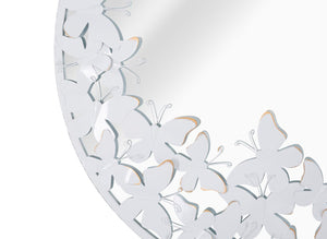 Specchio Rotondo Bianco Butterfly 62,5x2,3 cm in Ferro Specchio e MDF Bianco e Oro