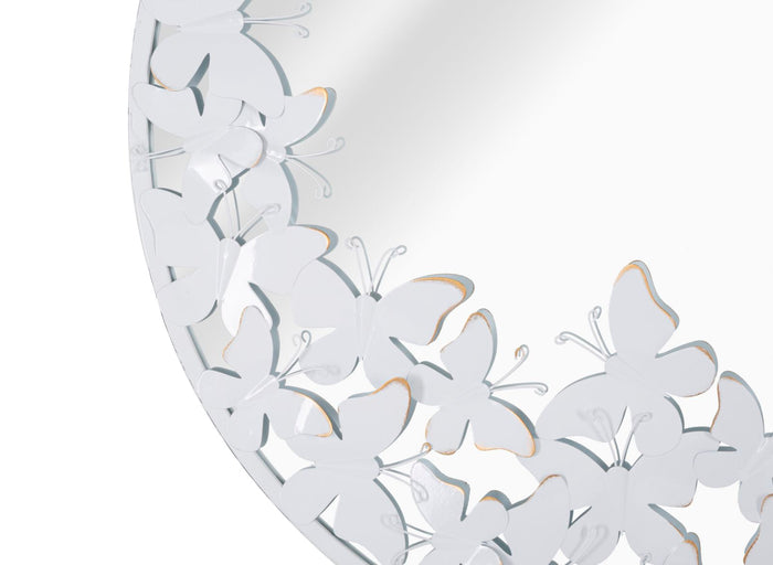 Specchio Rotondo Bianco Butterfly 62,5x2,3 cm in Ferro Specchio e MDF Bianco e Oro