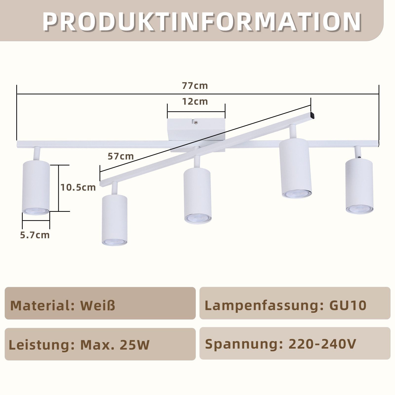 ZMH Faretto da soffitto 5 fiamme bianco GU10 faretti lampada da soffitto per camera da letto