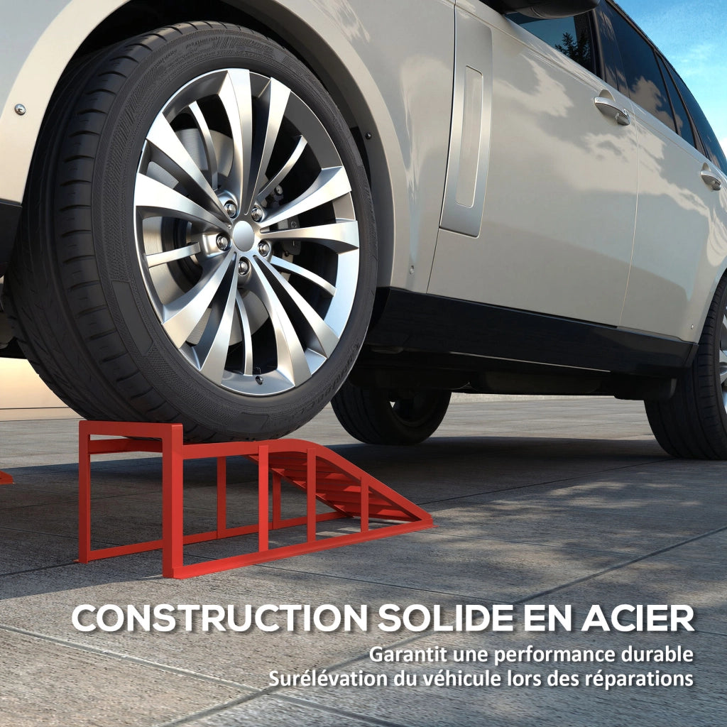 Rampa per Auto in Acciaio Antiscivolo ¨C Zephmum ¨C Rosso 83.5x30.5x27 cm