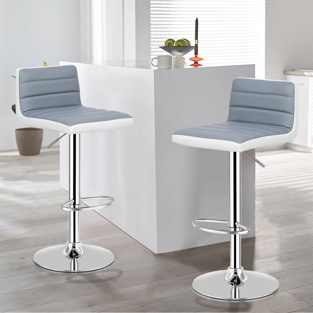 Set di 2 sgabelli in pelle PU da bar regolabili, Sgabello quadrato con schienale basso e robusta base rotonda-Sgabelli da bar