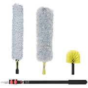 Kit per Pulizia della Casa con Asta di Prolunga,Spolverino per Ragnatele,Spolverino in Microfibra e Spolverino per Ventilatore a Soffitto,Giallo e Grigio