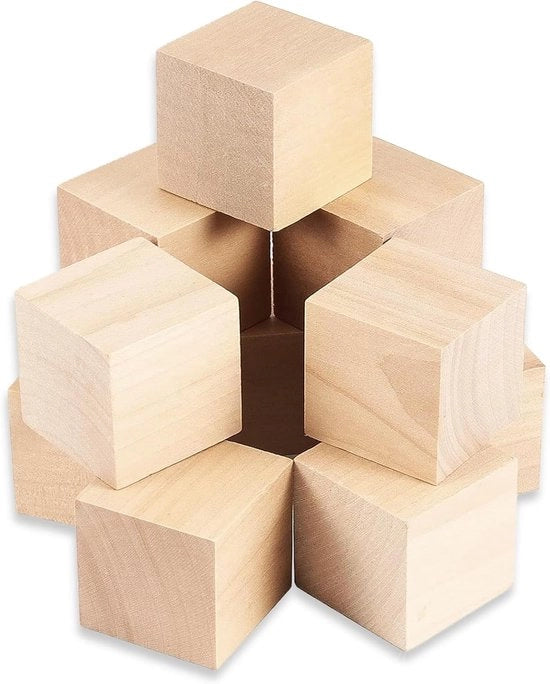 Cubetti in Legno da 12 Pezzi - 5 cm - Legno di Abete - Fai da Te - Decorazione - Artigianato - Personalizzabili - Blocchi in Legno