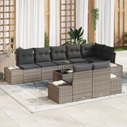 Set Divano da Giardino 8 Pezzi con Cuscini Grigi in Rattan Sintetico