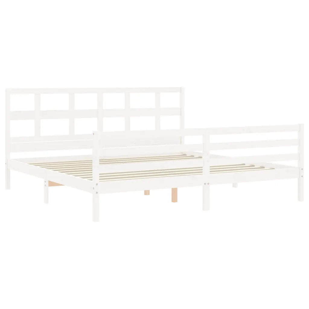 Giroletto con Testiera-Struttura Letto con testiera Bianco 200x200 cm in Legno Massello 784134