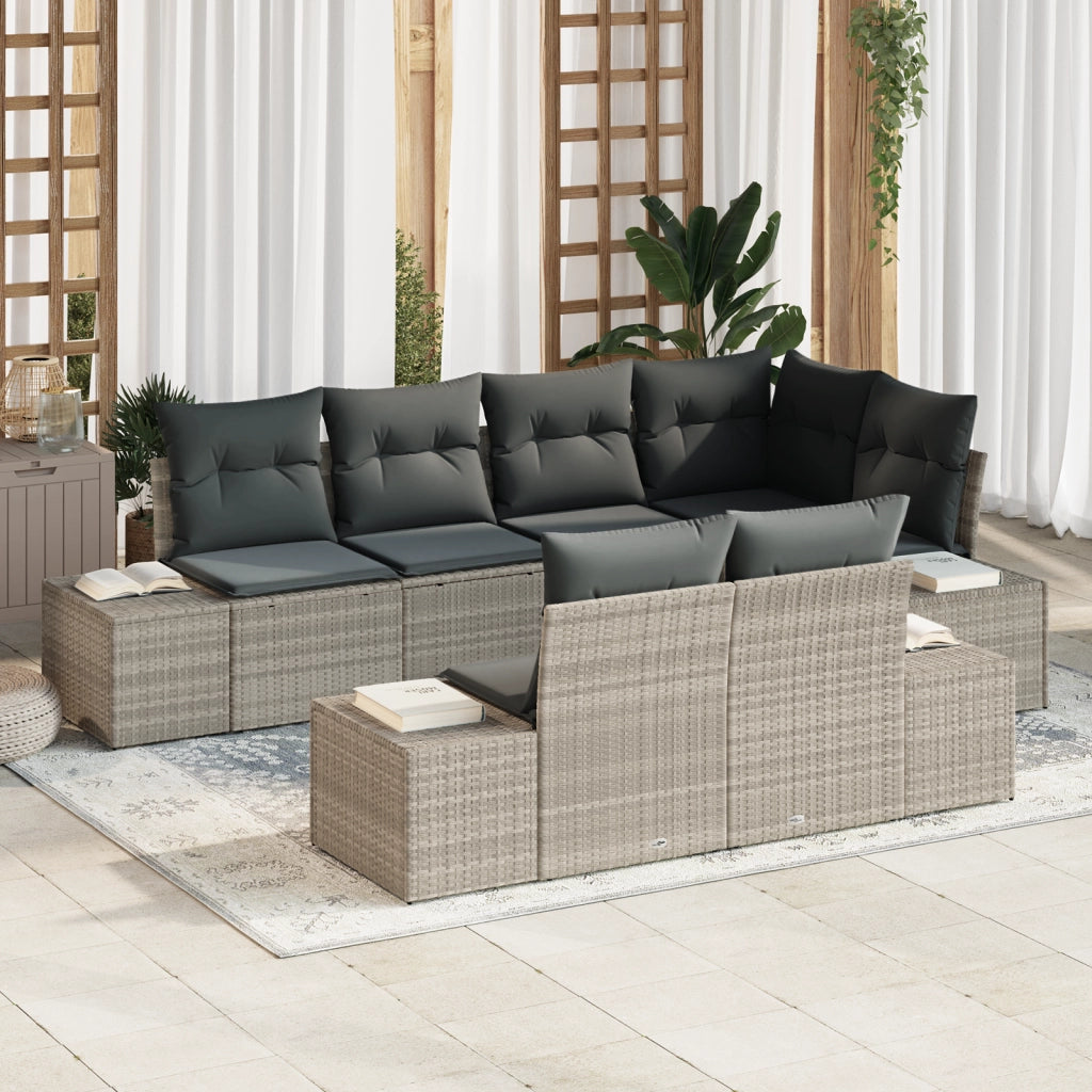 Set di Divani da Giardino in 7 Pezzi con Cuscini Grigio Chiaro Polyrattan