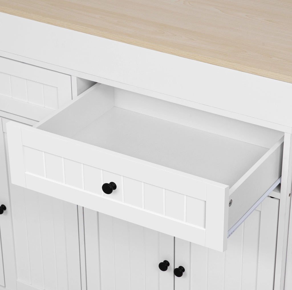 Isola cucina 180.5x45x92.2 cm estraibile con ruote in MDF bianco naturale