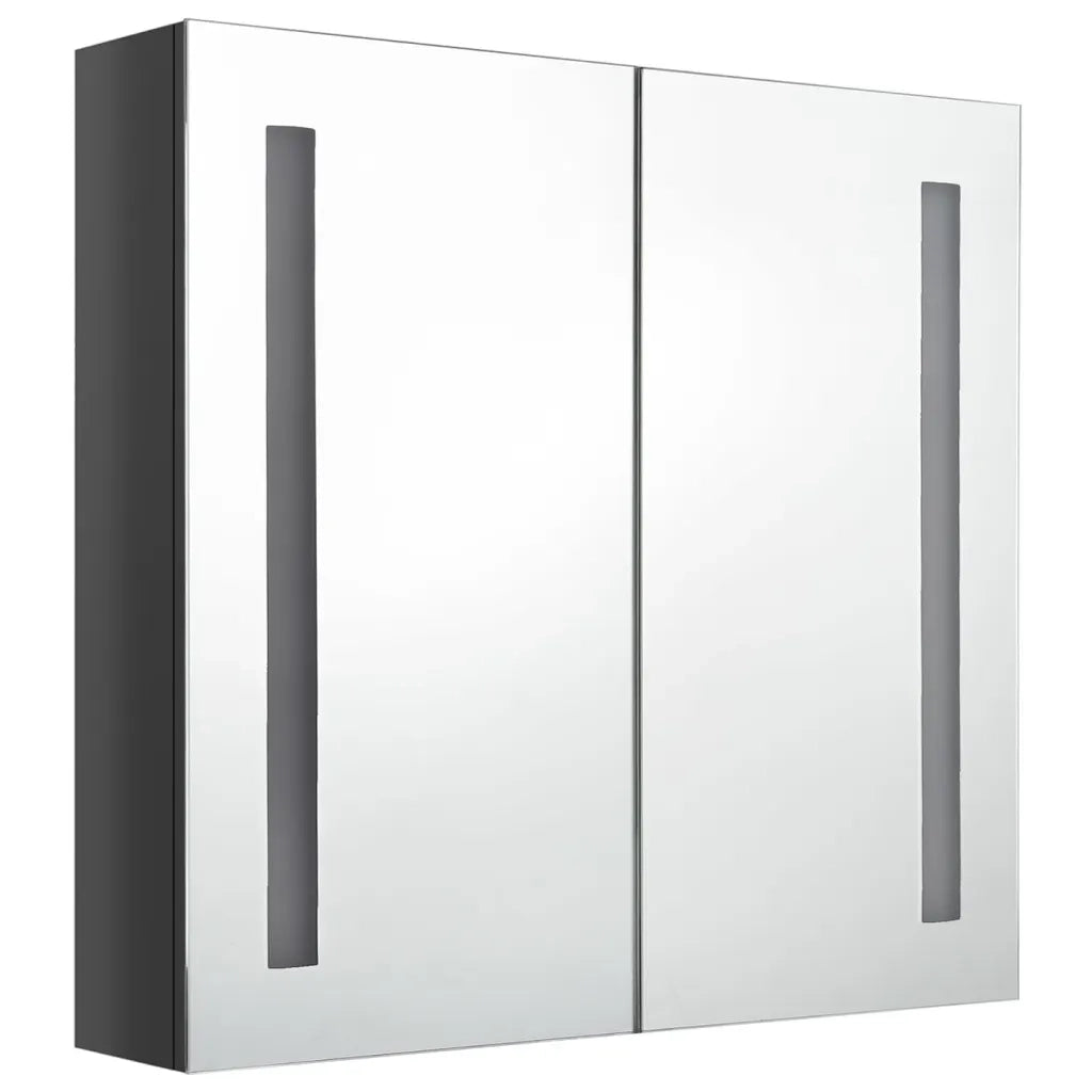 Armadietto Bagno con Specchio e LED-Mobile bagno con specchio Grigio Lucido 62x14x60 cm
