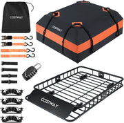 Portapacchi Auto da Tetto, Cestino Portapacchi da Tetto con Borsa per Bagagli e Cinghie a Cricchetto, Portata 90 kg, Barre Portatutto Universale per SUV, Camion, Berlina, 130 x 91 x 17 cm