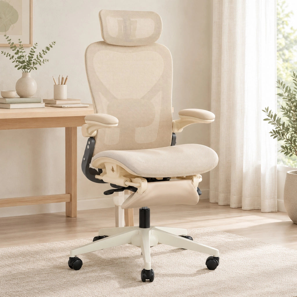 SEDIA Ergonomica da Ufficio Pieghevole in Rete Color Crema