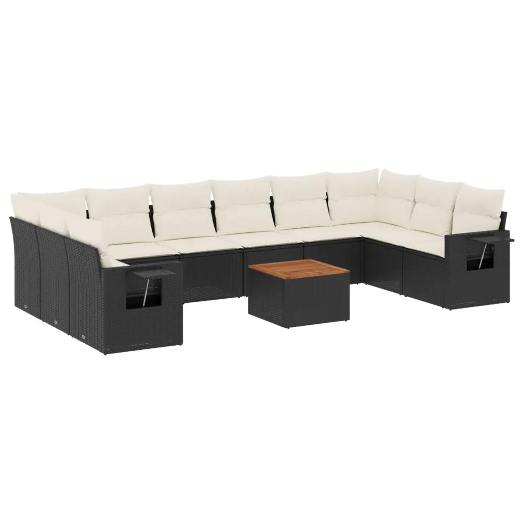 Set Divani da Giardino 11 pz con Cuscini in Polyrattan Nero 3224733