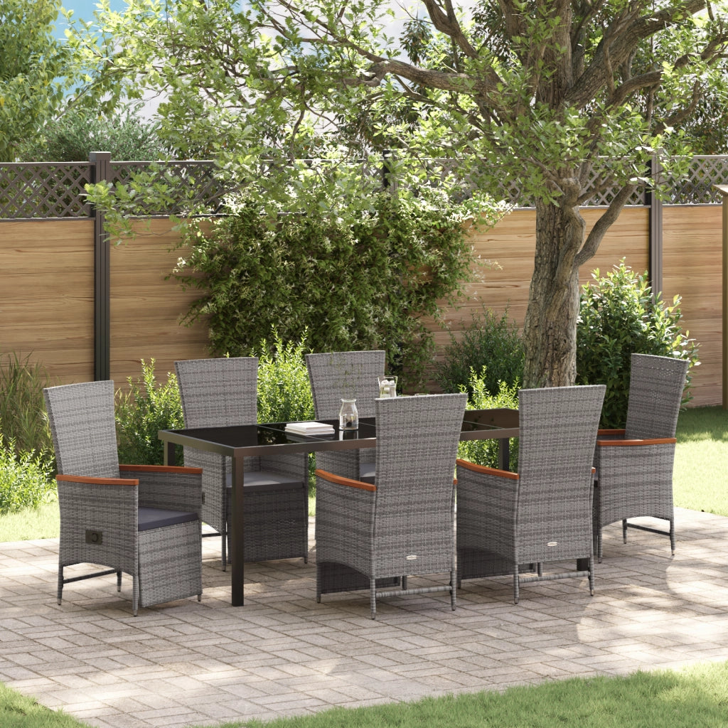 Set da pranzo da giardino da 7 pezzi con cuscini Grigio Rattan PE