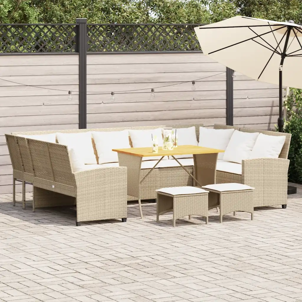 Set Divano da Giardino 4 pz con Cuscini Beige in Polyrattan
