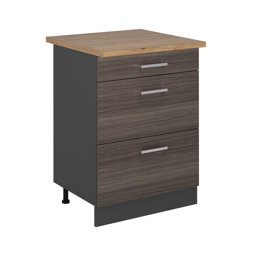 Vicco Mobiletto base per cucina Grigio nobile 60 cm con cassetti, PL Rovere