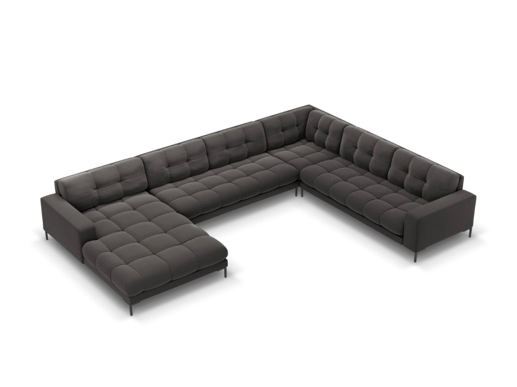 Cosmopolitan Design - Divano panoramico destro "Bali" 7 posti in velluto grigio scuro 