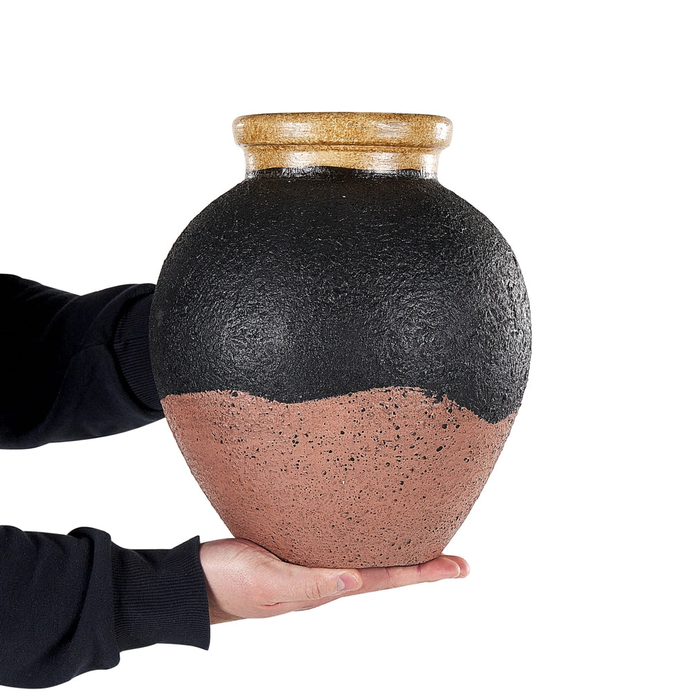 Vaso decorativo in terracotta nera e rosa 31 cm dipinto a mano dal design retrò di ispirazione vintage