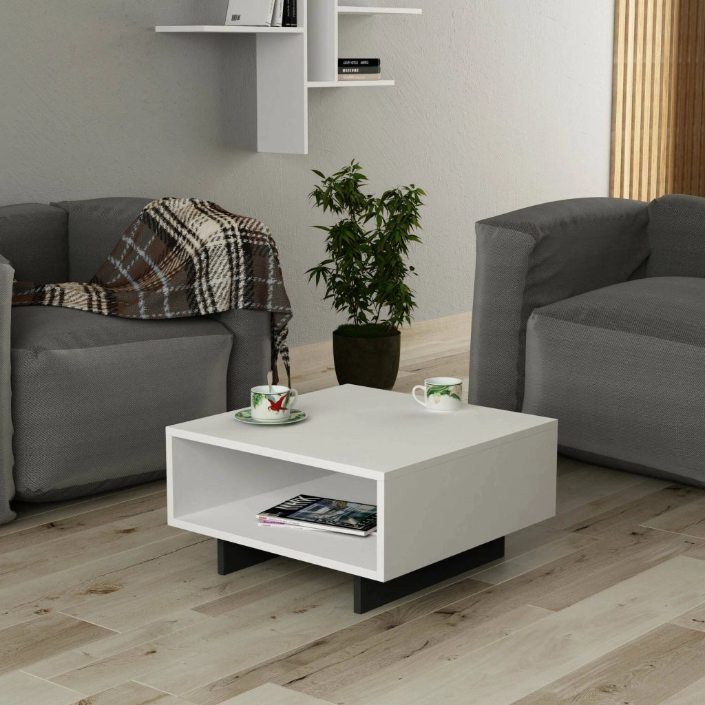 Sondalo, Tavolino da Salotto un Vano, 60x60x32h cm Bianco Antracite