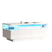 TAVOLINO DA SALOTTO 90x45x35,5 cm Bianco Lucido con 2 Cassetti e Vassoio