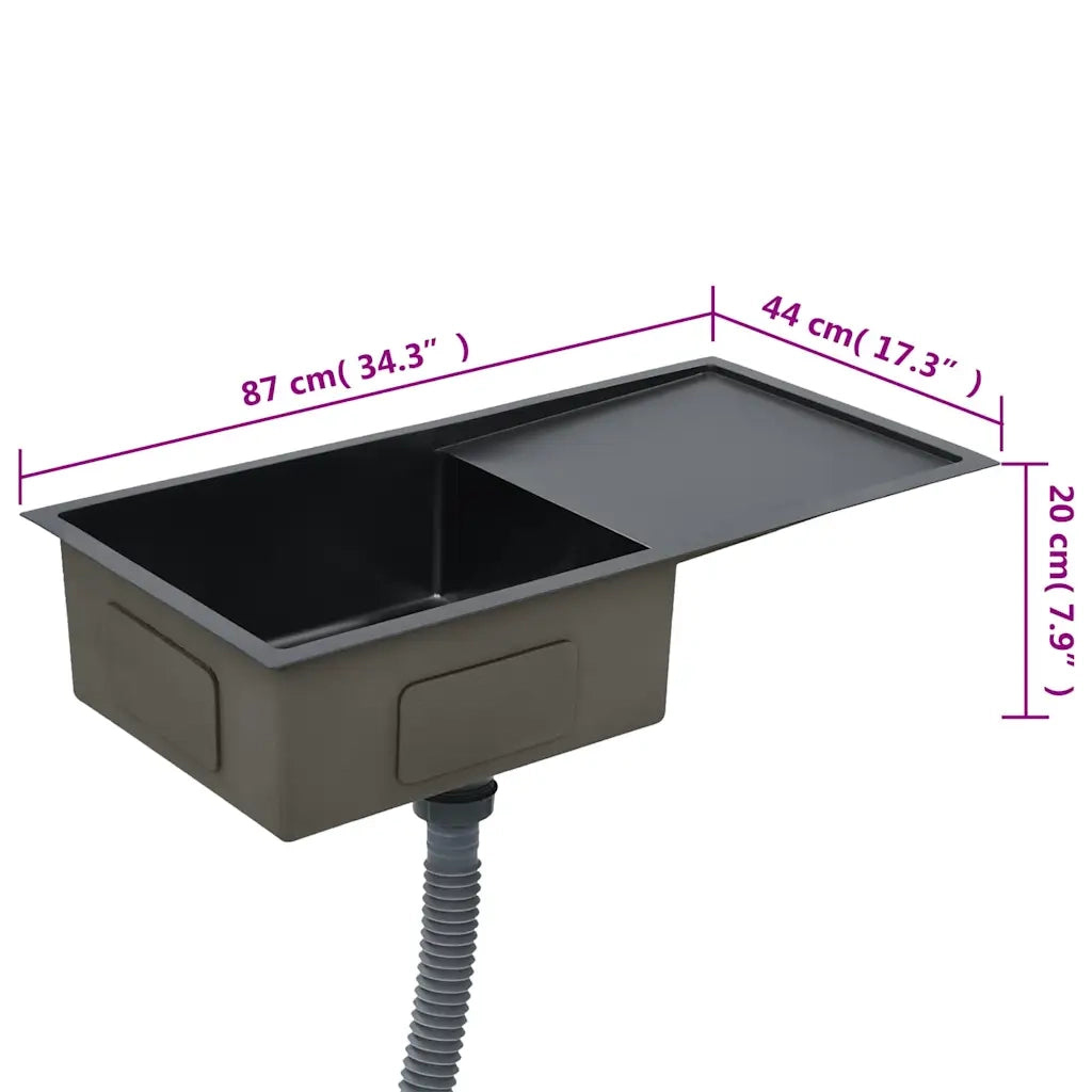 Lavello da Cucina Lavorato a Mano con Filtro Nero Acciaio Inox cod mxl 75859