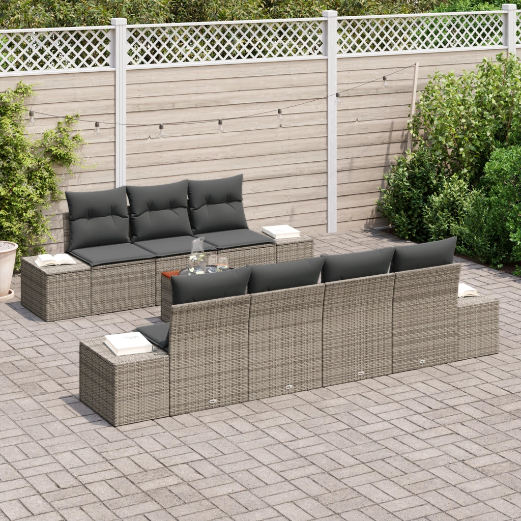 Set Divano da Giardino 8 Pezzi con Cuscini Grigio Polyrattan Acacia