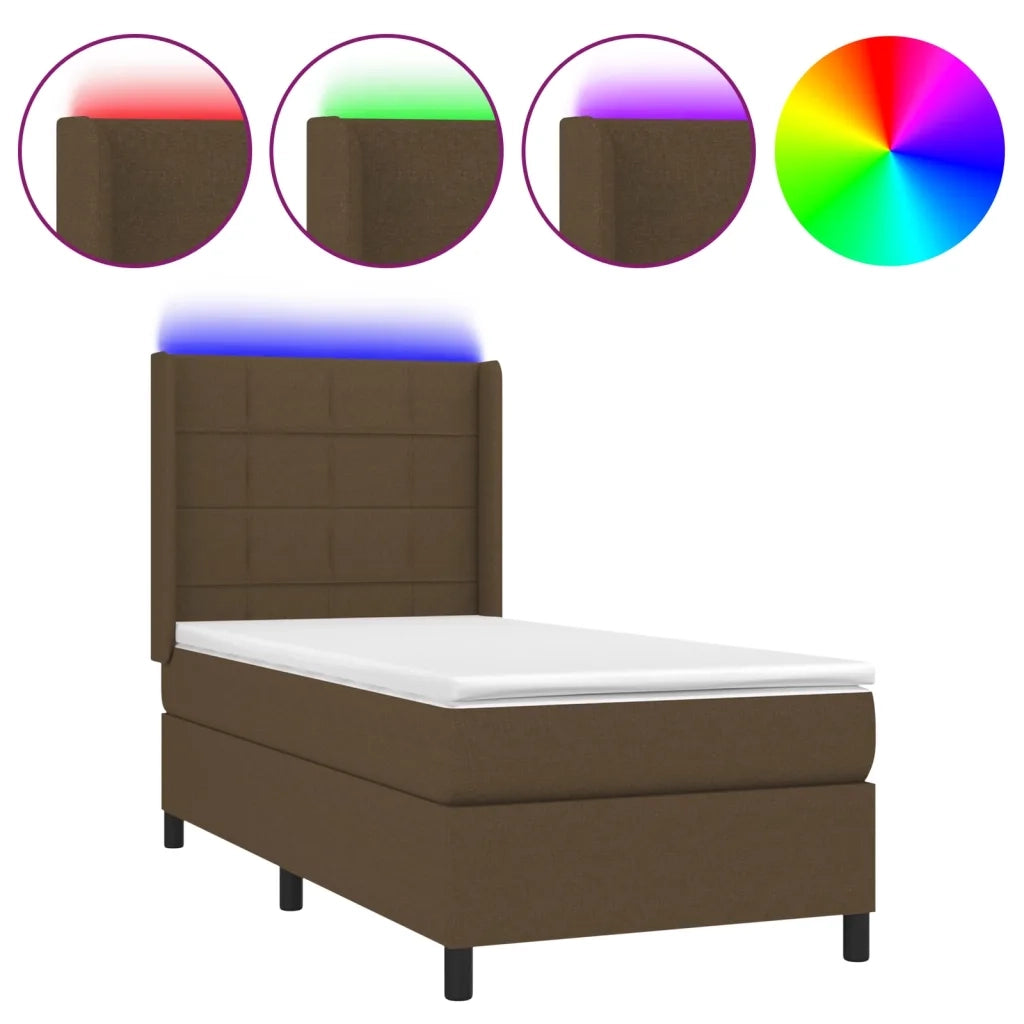 Letto a Molle Materasso e LED Marrone Scuro 80x200cm in Tessuto 3138272