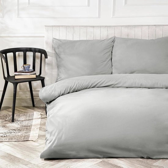 Set da letto 135 x 200 cm e cuscino 80 x 80 cm, 100% morbido, microfibra soffice e confortevole, copriletto di alta qualità con chiusura a zip, set da letto respiro, 135 x 200, grigio