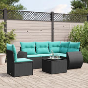 Set Divani da Giardino 6 pz con Cuscini Nero in Polyrattan 3221376