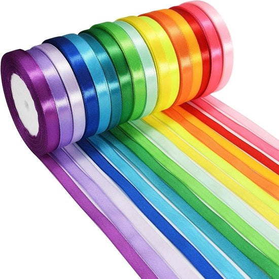 Cadeaulint Satin 16 colori 22 m x 10 mm - attrezzi per ricamo - rosso - rosa - viola - blu scuro - giallo