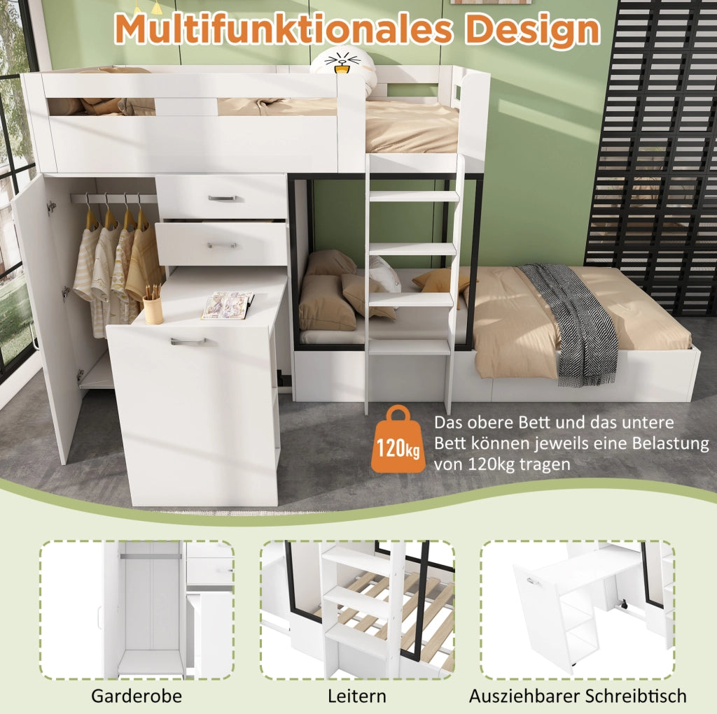 Letto a castello 90x200 con scrivania estraibile e armadio