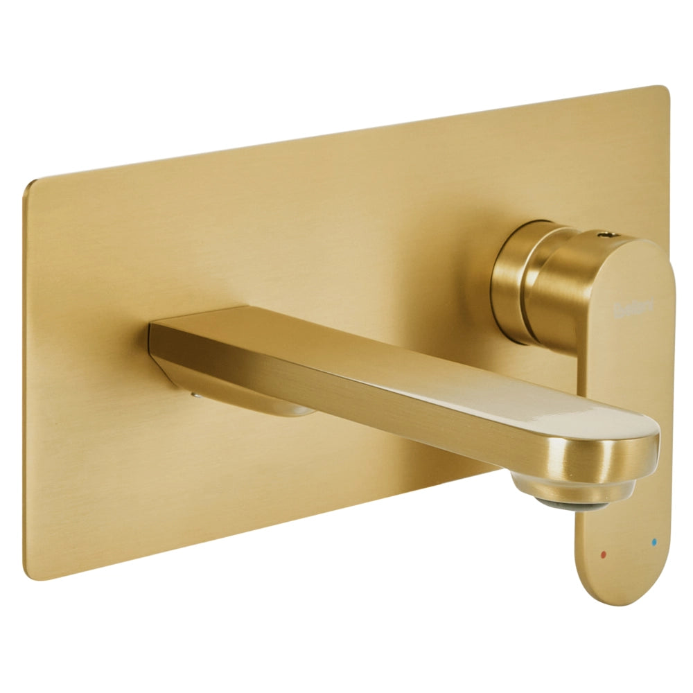 Rubinetto miscelatore per lavabo a parete in ottone oro monocomando