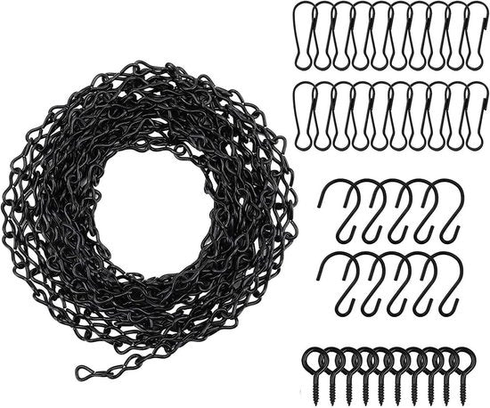 Hanger per piante in metallo nero - 500 cm - catenelle pendenti per vasi di fiori - ganci S, clip, viti a vite - case per uccelli