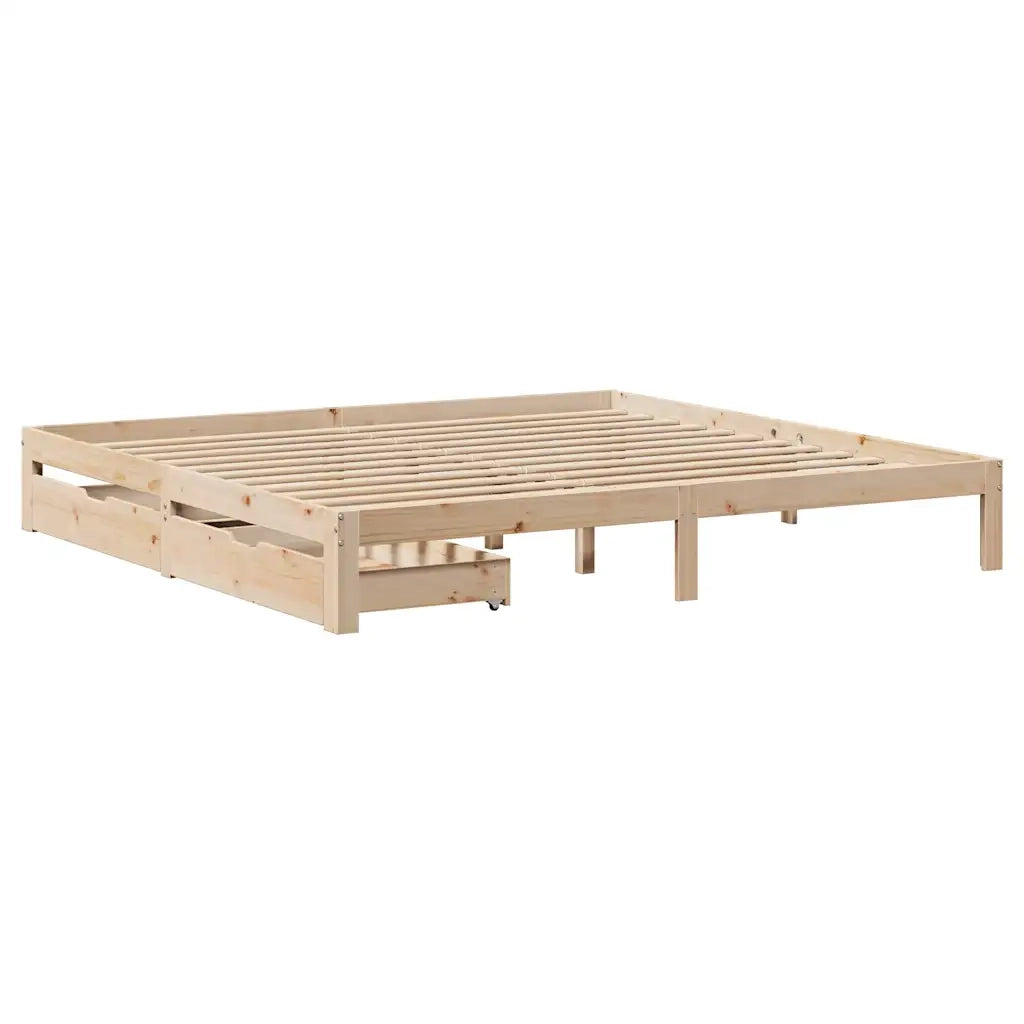 Letto matrimoniale | Letto per adulti | Giroletto con Cassetti 200x200 cm in Legno Massello di Pino