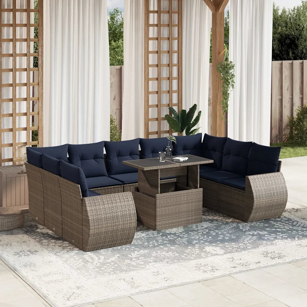 Set Divani da Giardino 10 pz con Cuscini Grigio in Polyrattan 3268741