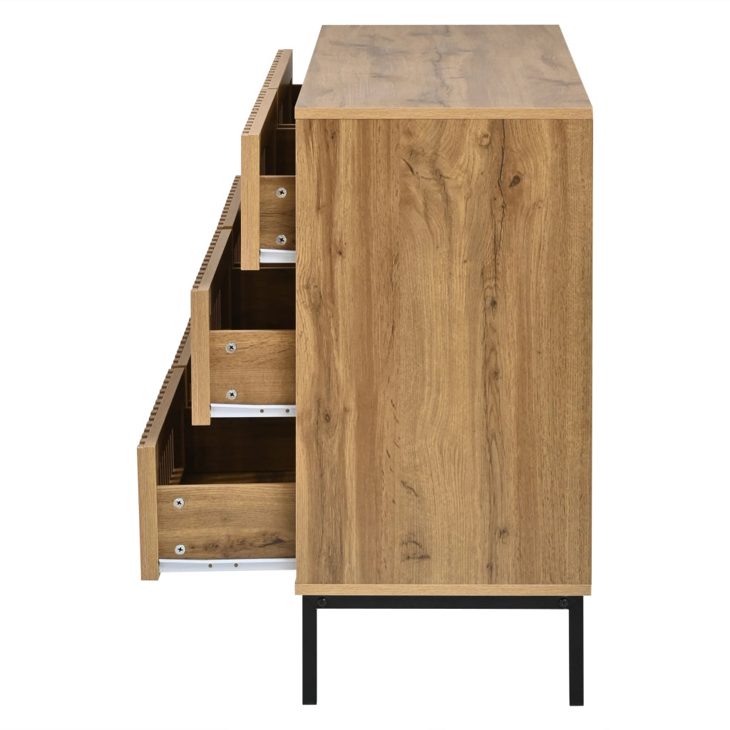 Credenza Moderna 120 cm Cassettiera 6 Cassetti Mobile Buffet Legno Chiaro