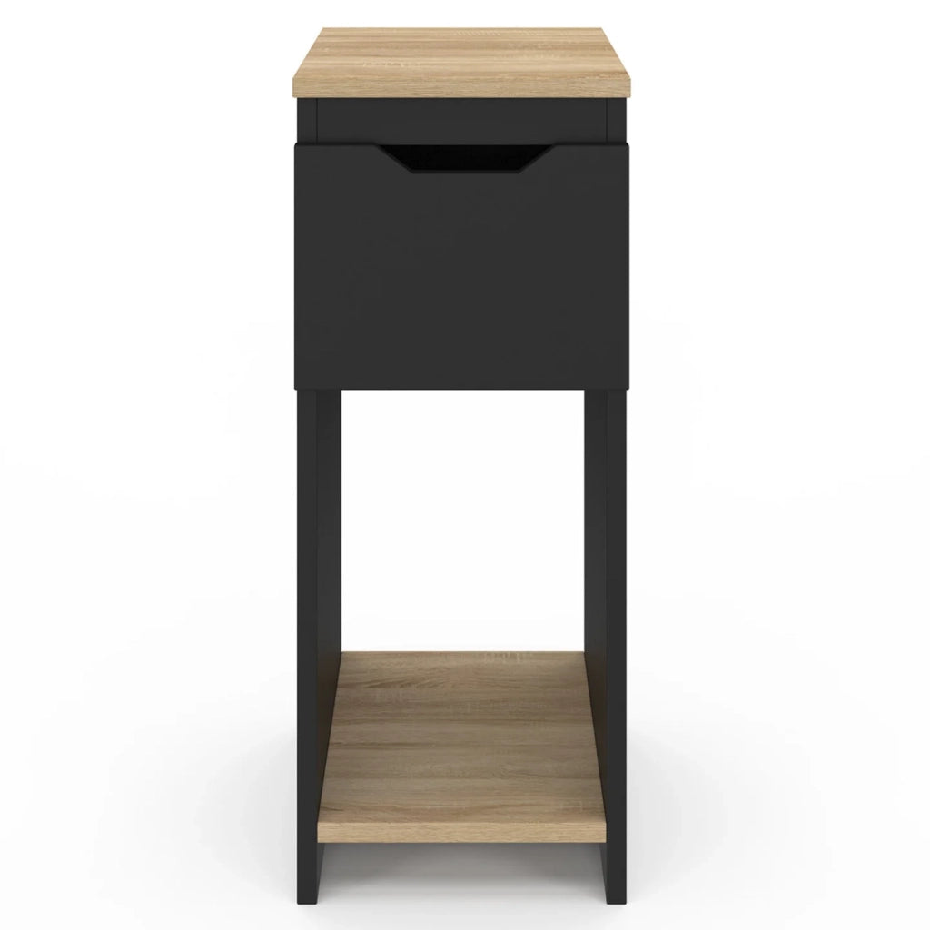 IDMarket - Set di 2 comodini stretti a 1 cassetto ANOUK con nicchia nera e legno