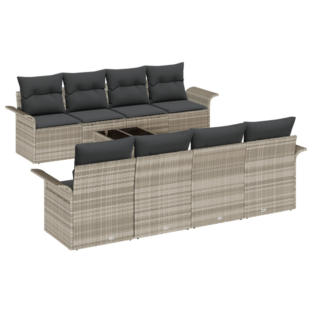 Set di Divani da Giardino 9 Pezzi con Cuscini Grigio Chiaro Polyrattan