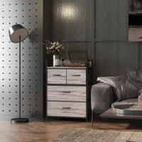 Cassettiera in stile industriale, con 4 cassetti in tessuto pieghevoli e ripiano, 60 x 29 x 85 cm, Grigio