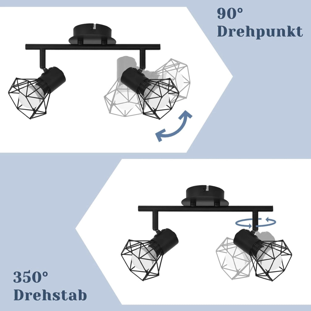 ZMH Faretto da soffitto orientabile a 2 fiamme - Bianco industriale per interni E14 350