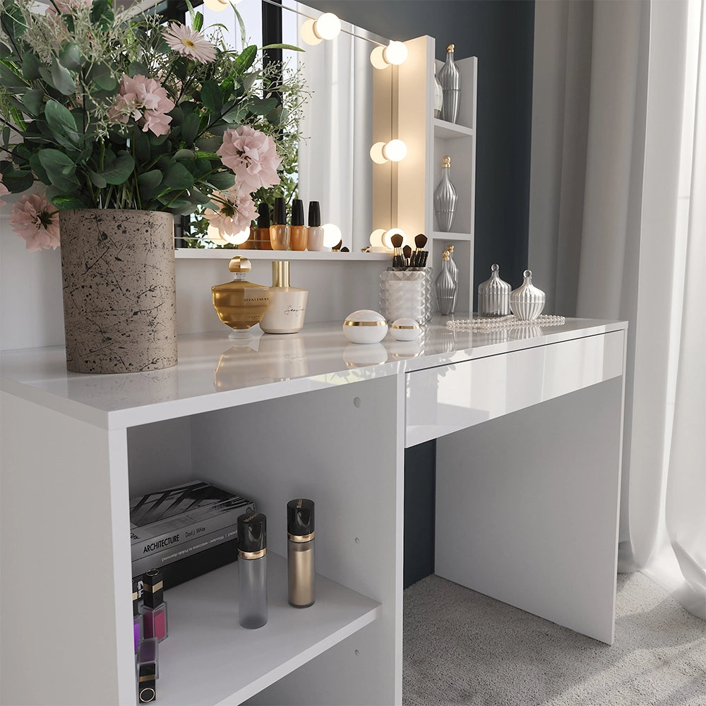Vicco Tavolo da toeletta Bianco/bianco lucido 119.8 cm 8 parti