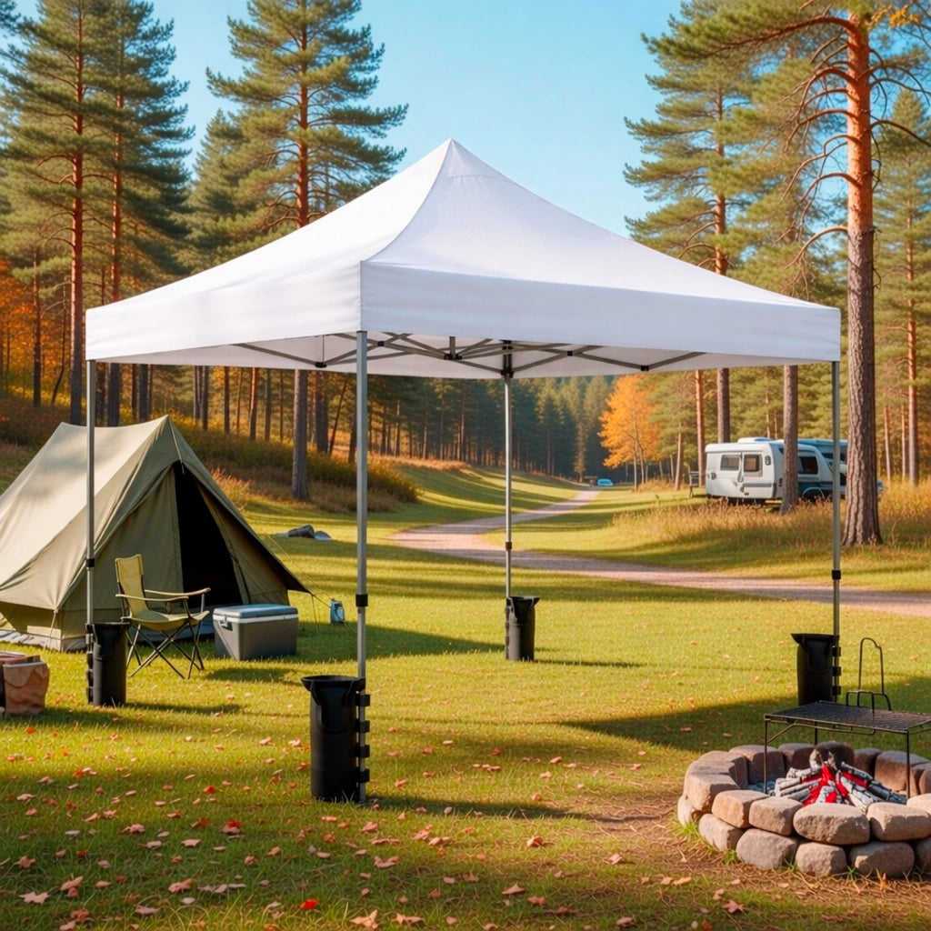Gazebo Professionale Automatico Richiudibile In Acciaio Con Telo Oxford 1200D PVC Impermeabile E Anti UV Struttura A Fisarmonica Con Borsa Trasporto E Sacche Zavorra Per Sagre Feste Eventi 3x3 M Bianco