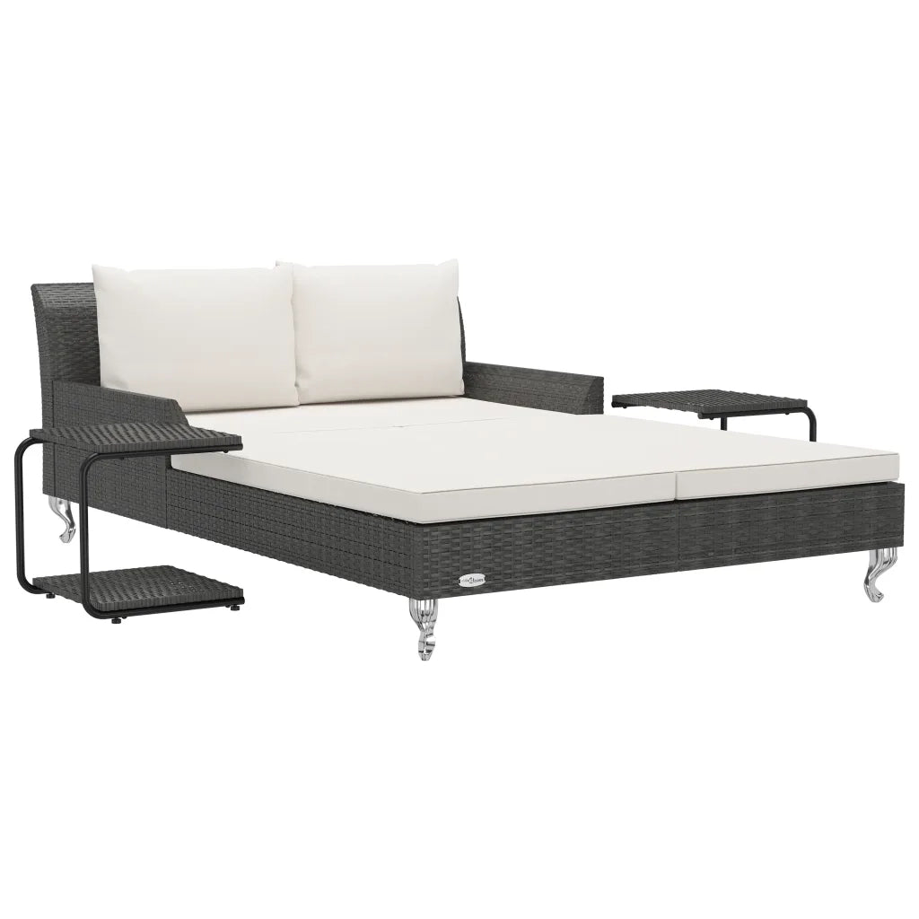 Lettino Prendisole per 2 Persone con Cuscini in Polyrattan Nero cod mxl 55524