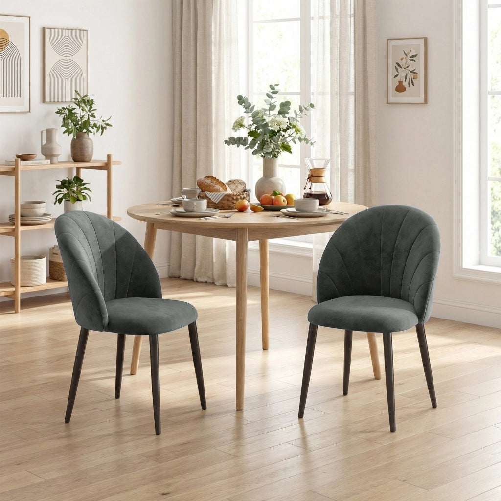 Set 2 Sedie da Pranzo Imbottite con Schienale in Velluto ¨C Zephmum ¨C Grigio 52x55x79 cm