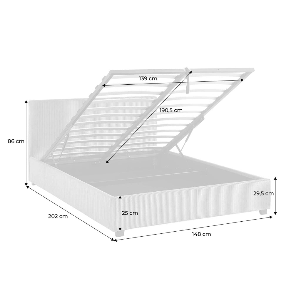 Letto a cassettone con rete a doghe 140x190cm, velluto a coste grosse,