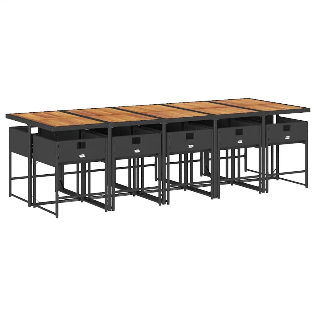 Set da Pranzo da Giardino 11 pz con Cuscini in Polyrattan Nero 3211299