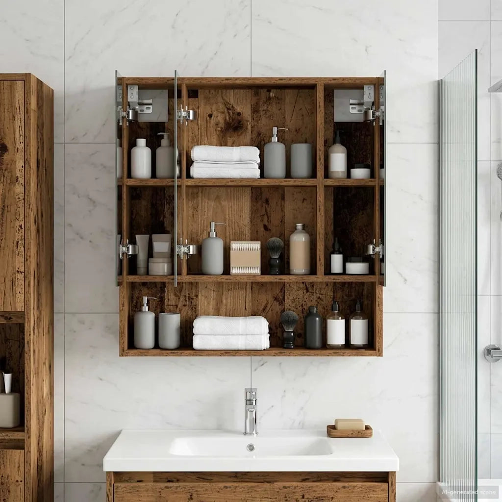Mobiletto per specchio da bagno Legno vecchio 60 x 14.5 x 70 cm 889189