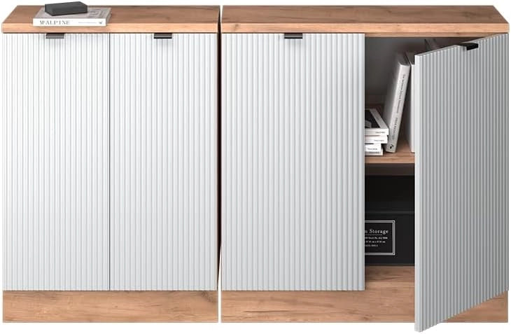 Set di mobili sottotetto Rion, Ondulazione bianca, 140 cm Set di 2 carcasse armadio profondità 60 cm, adatto per il salvaspazio sotto tetti spioventi