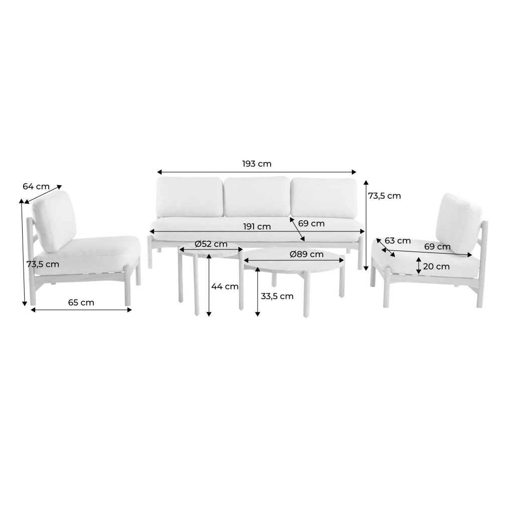 Salotto da giardino in legno di acacia, 5 posti, beige