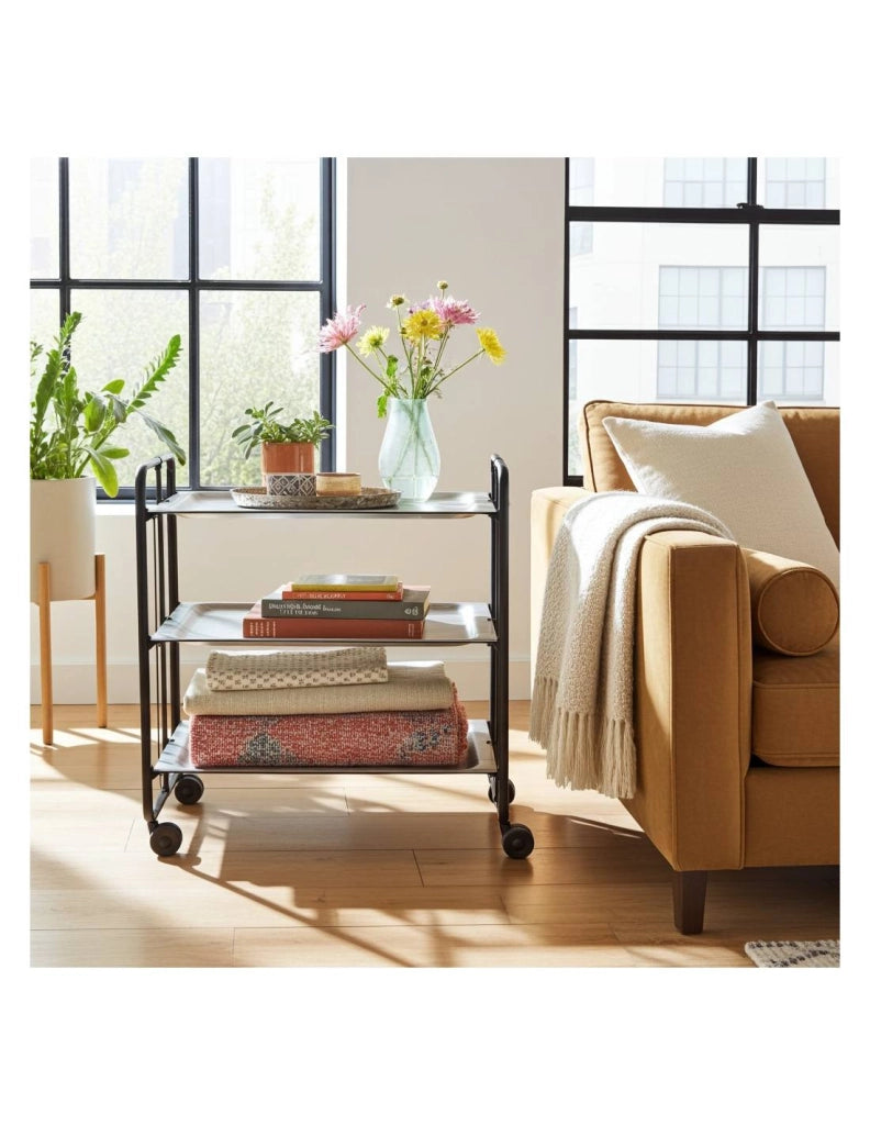 Carrello da cucina pieghevole nero con ruote BAUHAUS 3 ripiani